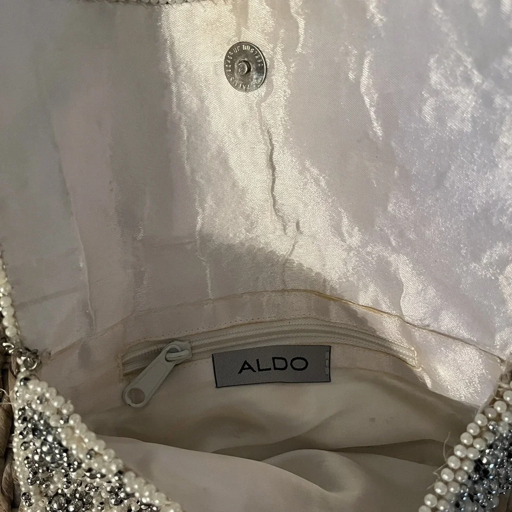 Aldo White Pearl Like beaded purse Handbag Clutch 9